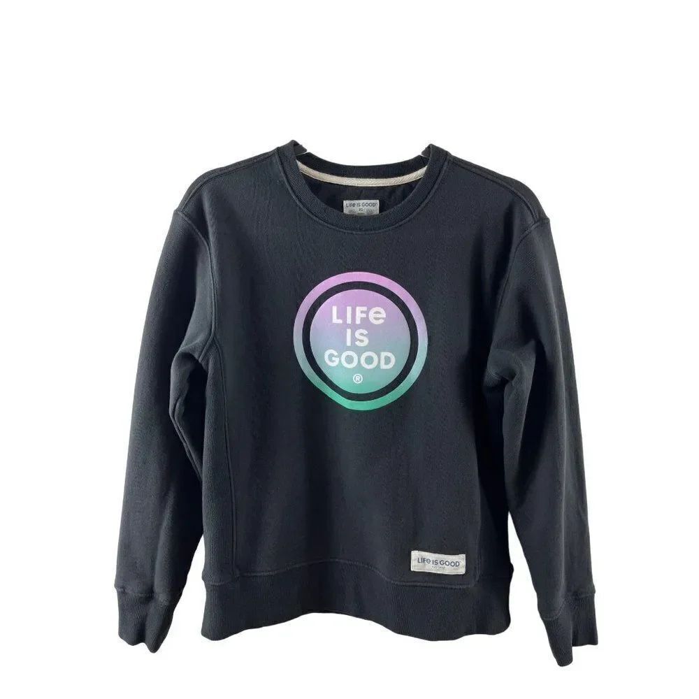 Life is Good Women's LIG Coin Simply True Fleece Pullover Sweatshirt XS Black - Picture 2 of 9